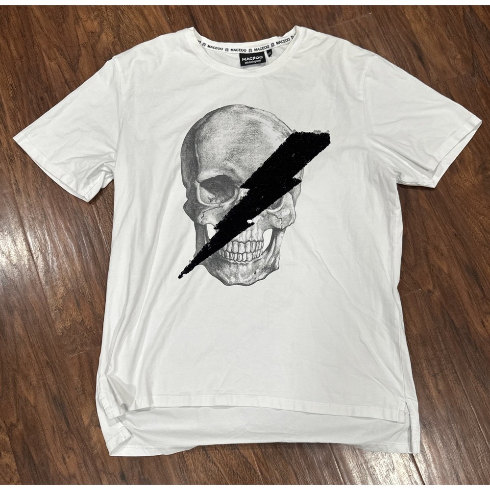 Maceoo Skull With Lighting t-shirt mens  embroidered 5XL
